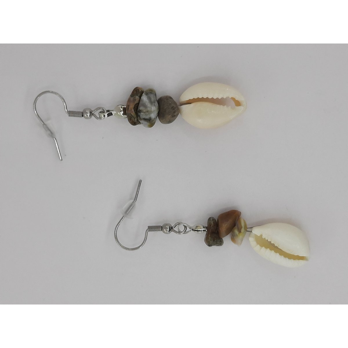 %2378 Cowrie shell gemstones jasper fur earrings