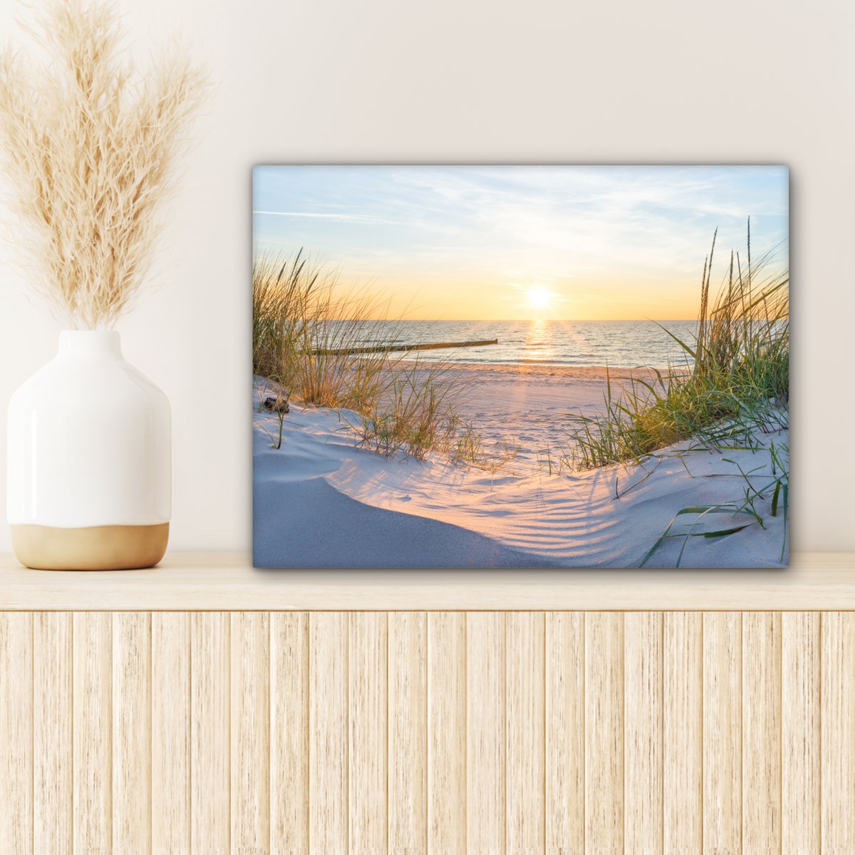Pintura de lienzo - Decoración de pared - Playa - Sol - Dune - hierba - arena - horizonte