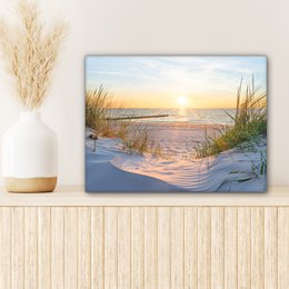 Canvas Maleri - Wall Decoration - Beach - Sun - Dune - Grass - Sand - Horizon