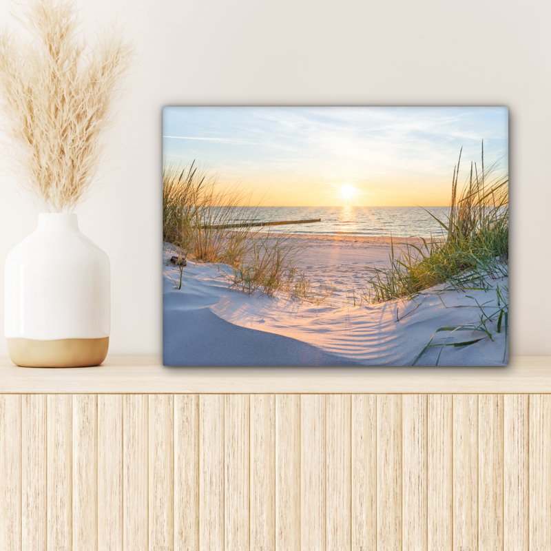 Canvas Maleri - Wall Decoration - Beach - Sun - Dune - Grass - Sand - Horizon