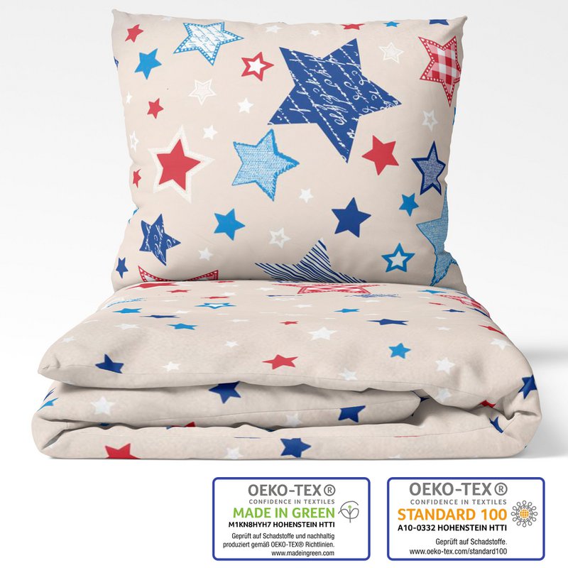 Beaver bed linen set 100x135cm stars in beige blue