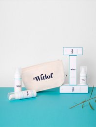 Prøv & rejsesæt - Toilettaske i bomuld + mousse 50 ml, toner 50 ml og ansigtscreme 15 ml