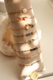 Pulsera de cuarzo ahumado y jaspe con manchas verdes - Oro