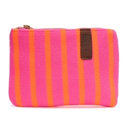 Soft, plush makeup pouch in a creamy white color with a circular logo detail.