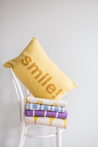 Smile Pillow Yellow, Punch Needle Embroidery