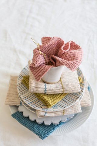 Molly knitted dishcloth, pink + stripe