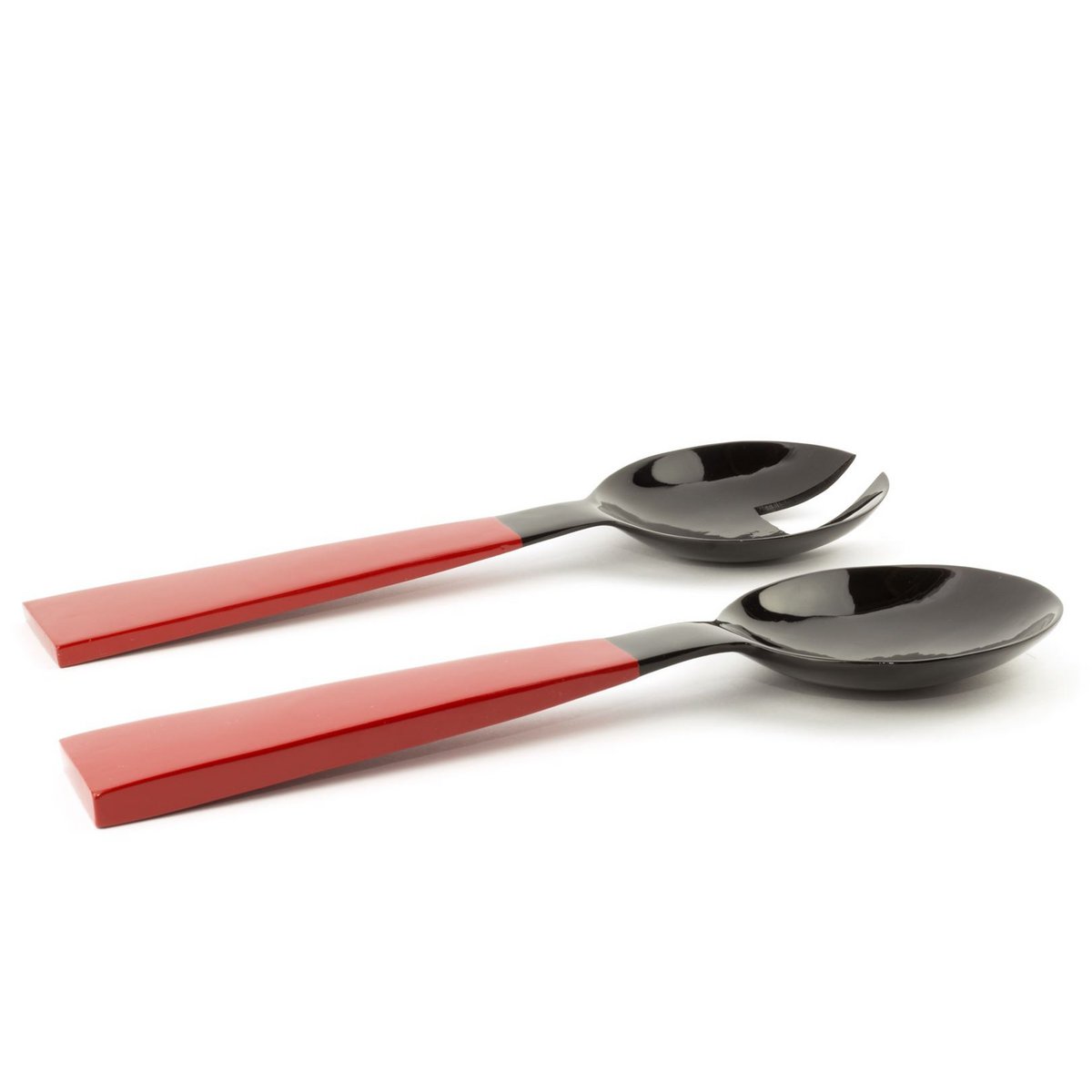 Large black horn cutlery with wooden red lacquered triangular handle