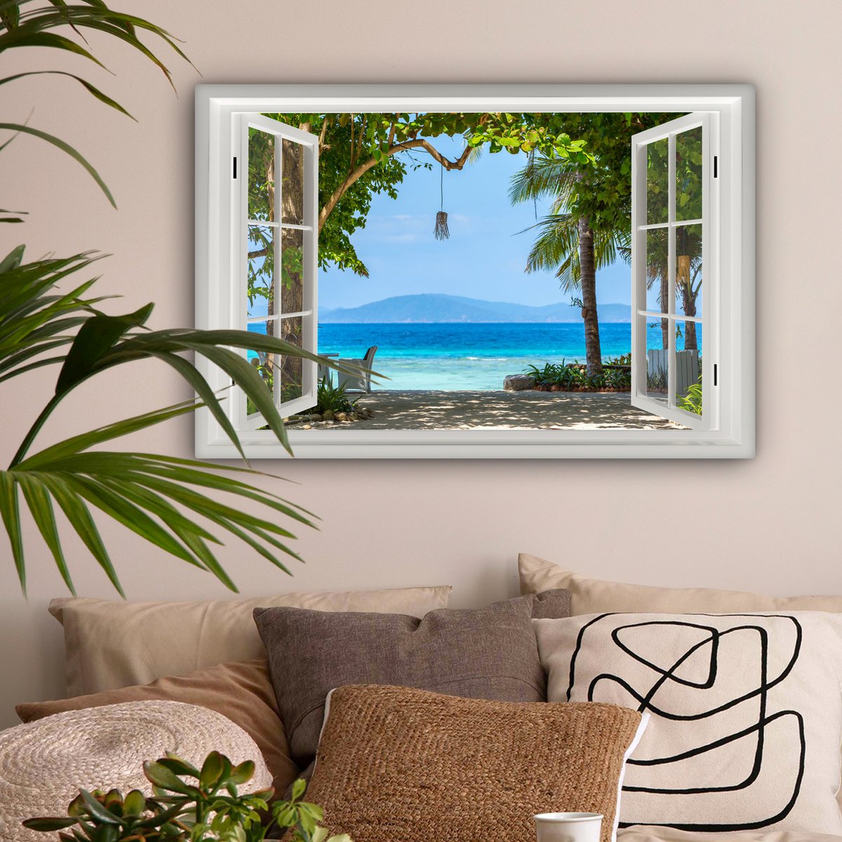 Pintura de lienzo - Decoración de pared - Vista - Boom - Sea - Palmada - Colinas - Playa - Azul
