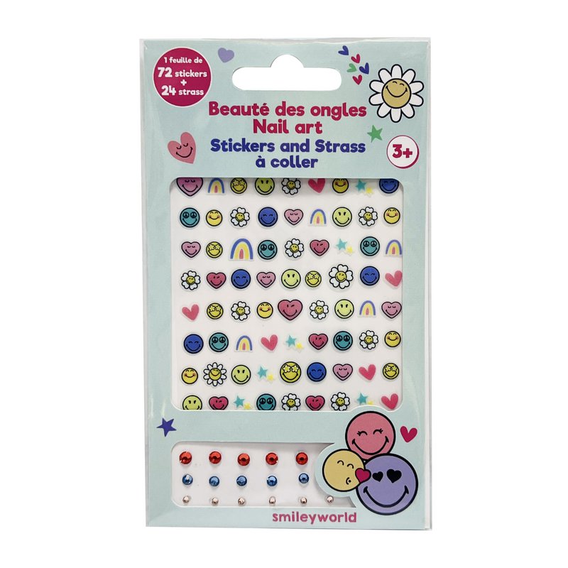 Smiley-Nagelaufkleber und Strasssteine