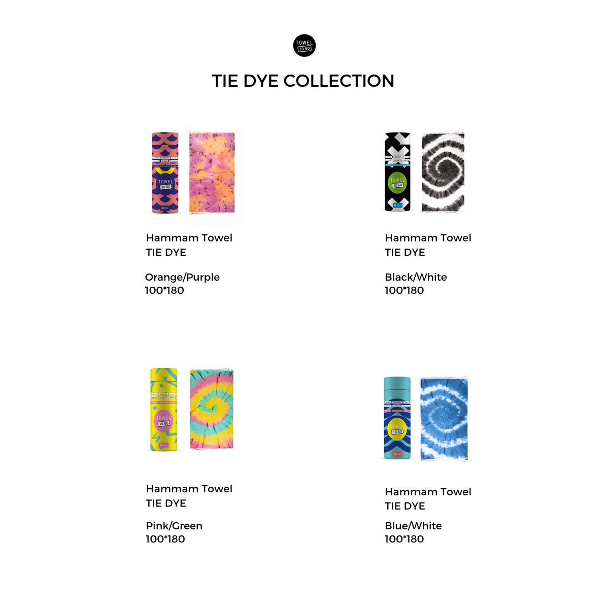 TOWEL TO GO TIE DYE Beach Towel 180x100 cm | Quick Dry | Purple / Orange | with Gift Box