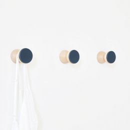 Geometric Beech Wood & Ceramic Wall Mounted Coat Hook / Knob - Dark Blue