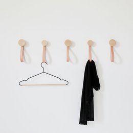 Round Beech Wood Wall Hook / Hanger with Leather Loop