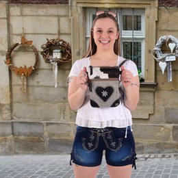 Neu 	 Domelo Dirndl Umhängetasche- Oktoberfest Trachtentasche. Tasche mit Edelweiß & Herz Design - Traditionelle Kleine Crossbody Bag aus Canvas & Kuhfell. Copy
