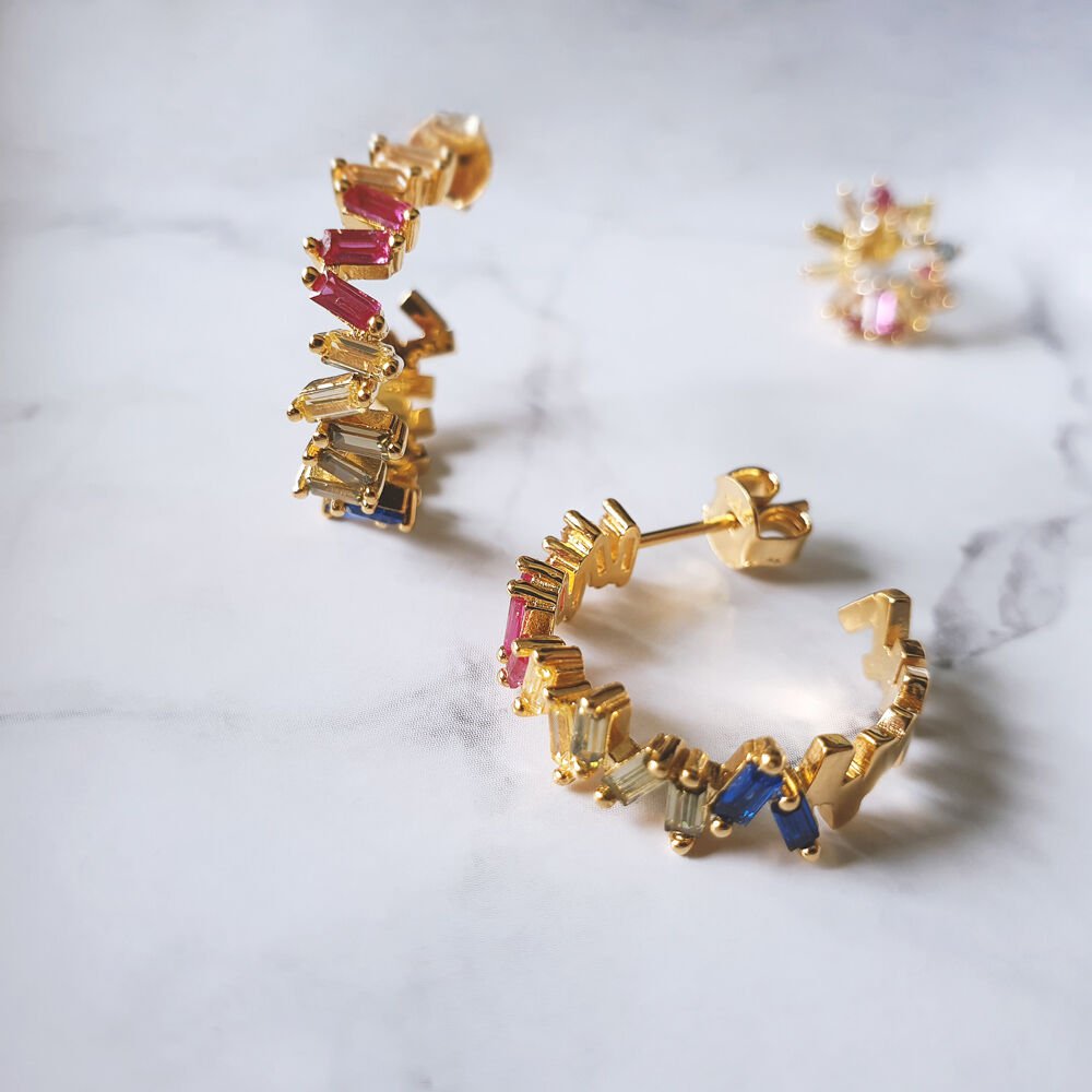 Creole ICE CUBE, circonita multicolor, baño de oro amarillo de 18 K