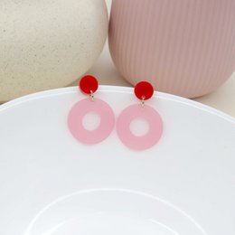 Colorblock Circle stud earrings in red & pink