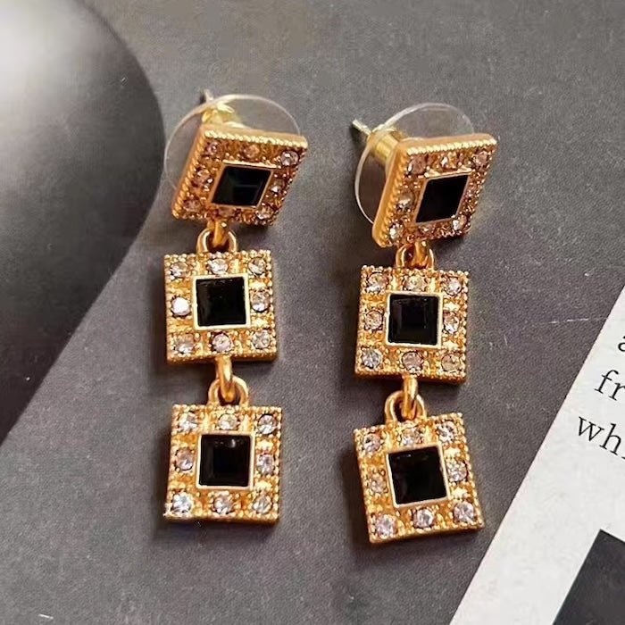 Vintage stil geometrisk sort onyx smykkesæt
