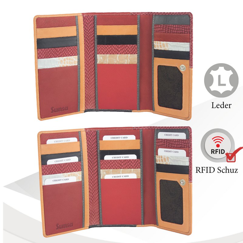 Sunsa women's wallet. leather purse. Wallet with RFID protection. Sustainable wallet made from leather scraps. Large women's wallet with many credit card compartments - wallet/purses for women the best gift idea.