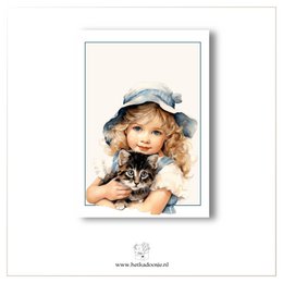 Fille avec la chatte