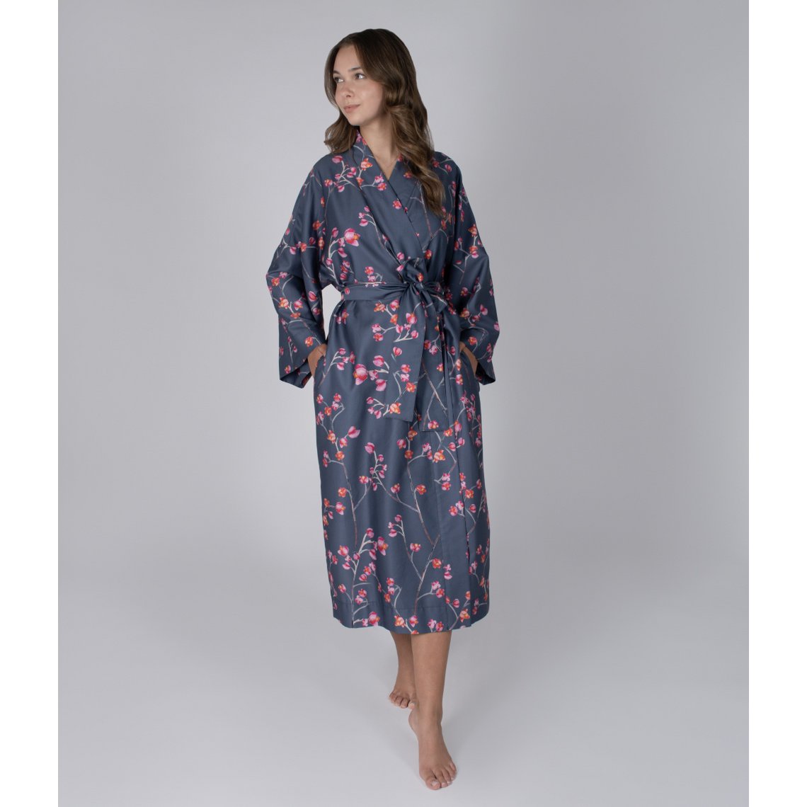 Sateen bathrobe kimono Inspired Dark Blue