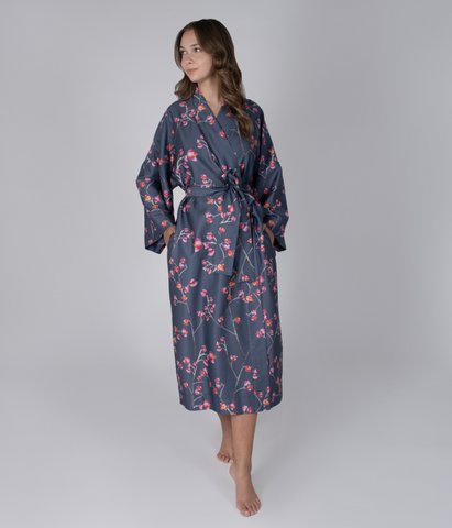 Sateen bathrobe kimono Inspired Dark Blue