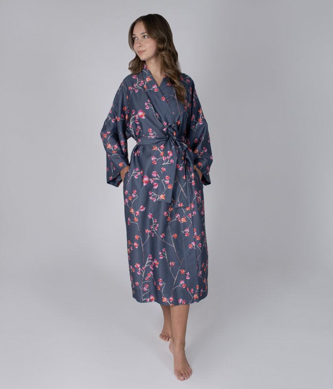 Sateen bathrobe kimono Inspired Dark Blue