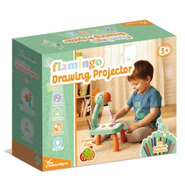 Green and orange projector drawing table with colorful markers for toddlers ages 2-5.