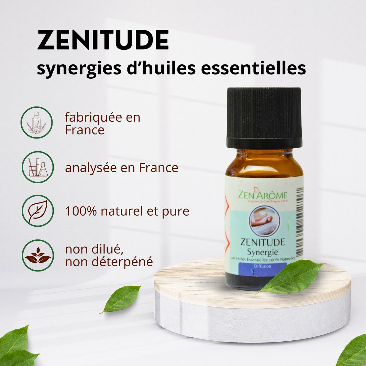 Sinergia de aceites esenciales - Zenitude - 10 ml - Uso para difusión - Envasado en Francia