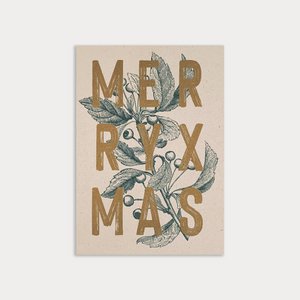 Postkarte / Typo / Merry Xmas / Teal