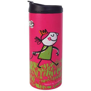Dubbelwandige thermoskan voor vloeistoffen 300ml. "keep calm & carry on" RVS & anti-drup dop