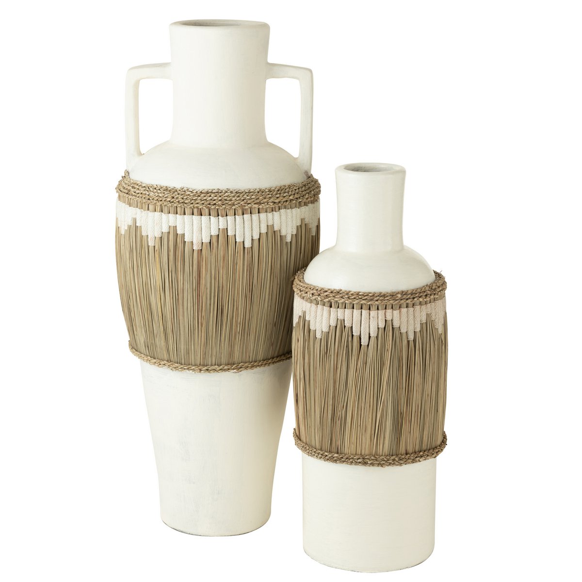 J-Line Vase+Handtag Motiv Terracotta/Græs Hvid/Natur