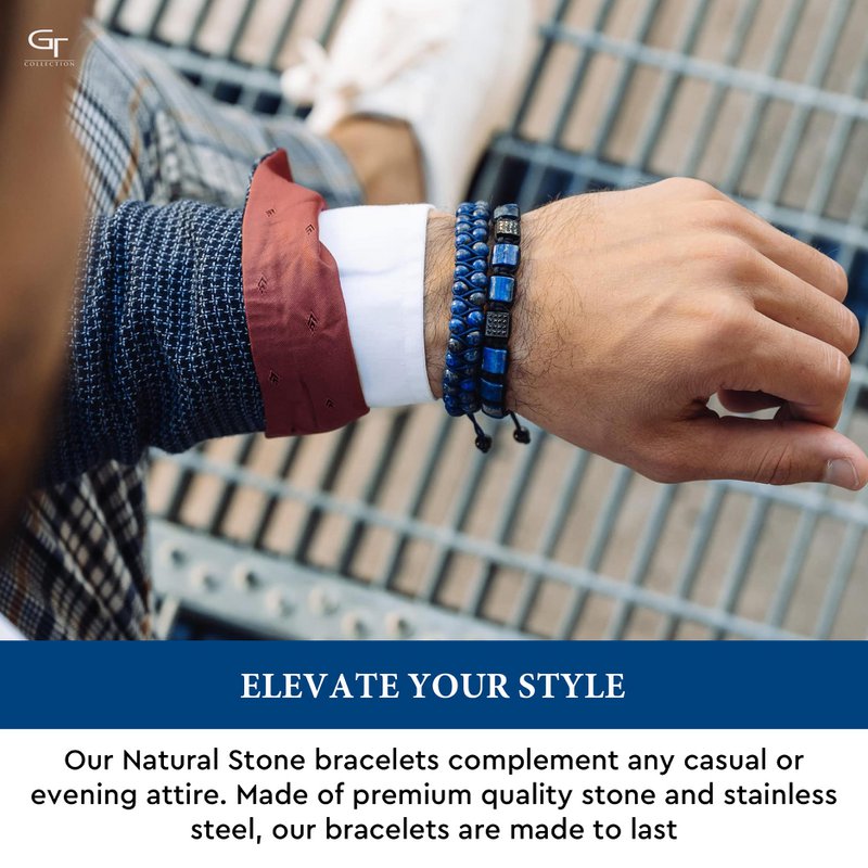 LAPIS LAZULI Armbånd med flad perle til mænd