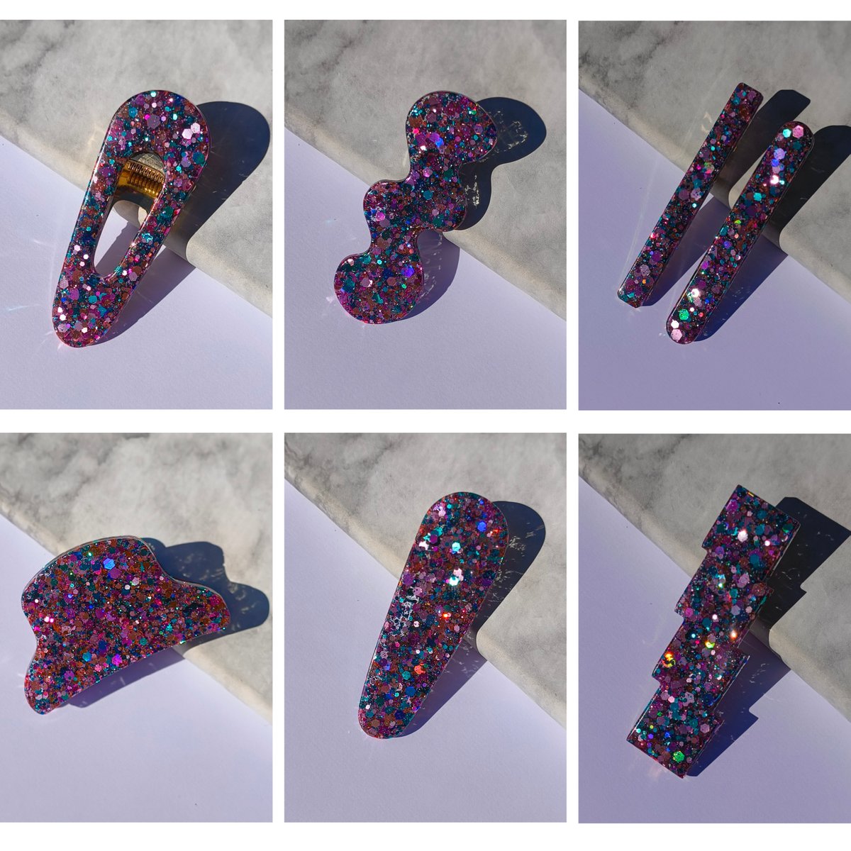 ⋒ pacchetto di clip per capelli in resina - farfalla glitter (8 articoli) ⋒