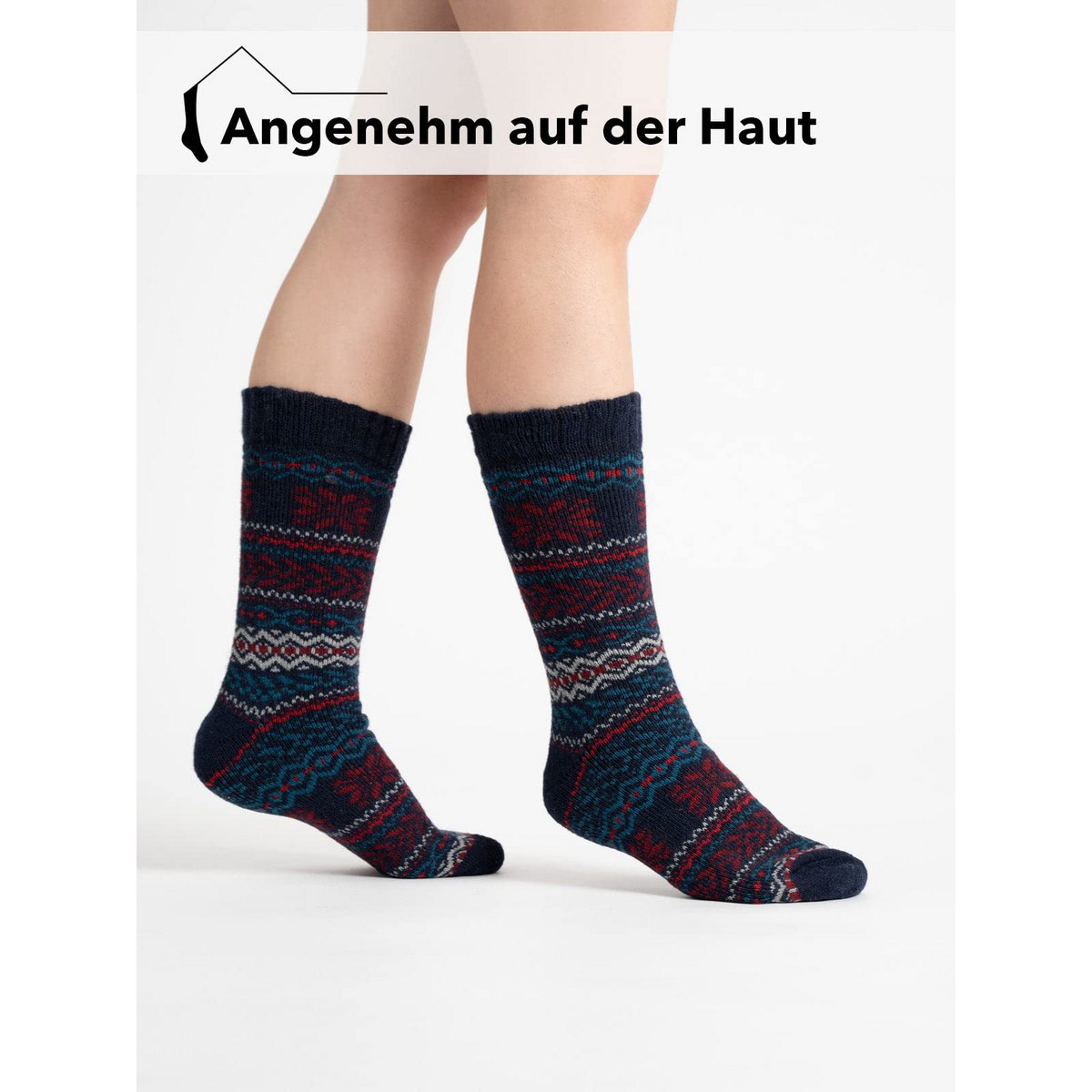 2 Paar 45% Wollsocken Hyggeliges Norweger Design