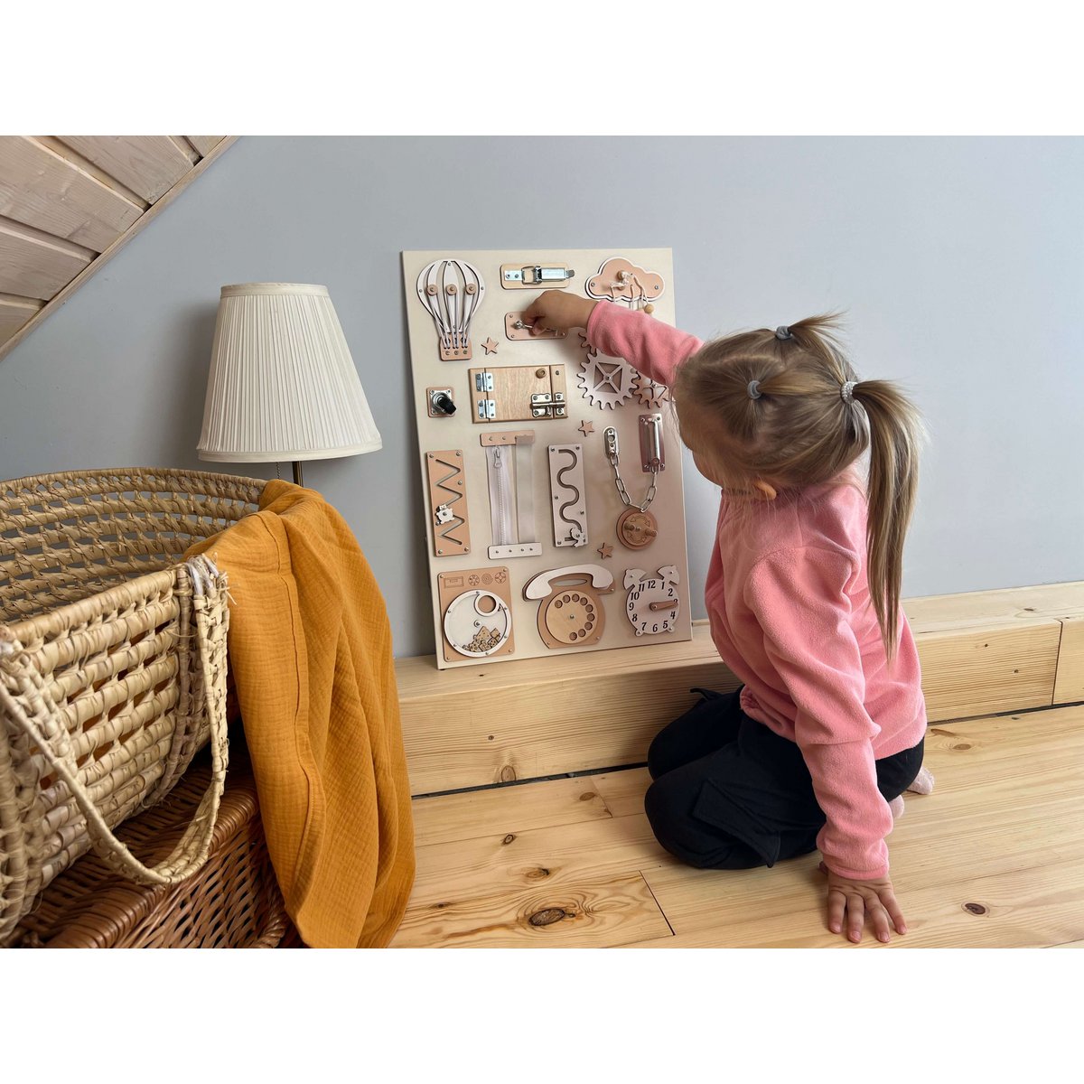 Wooden busy board for toddler- Beige busy board
