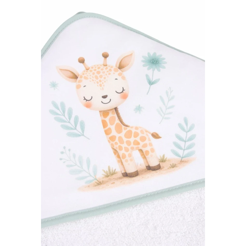 Badehåndklæde med hætte til baby med en glad giraf