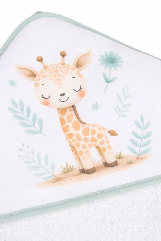 Badehåndklæde med hætte til baby med en glad giraf