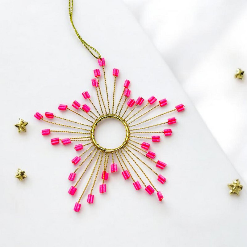 Decoratie Sparkle Ultrafine Starflower ornament neon roze