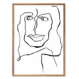 Abstract line art portrait of a woman. Black and white minimalist wall art.