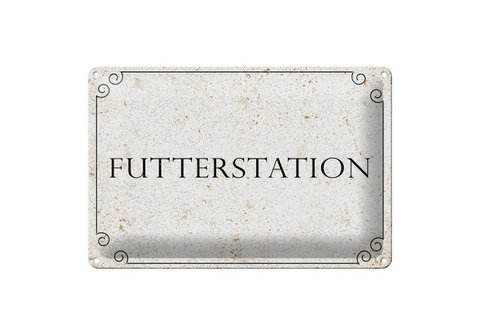 Blikken bord aankondiging 20x30 cm voerstation beige sierbord