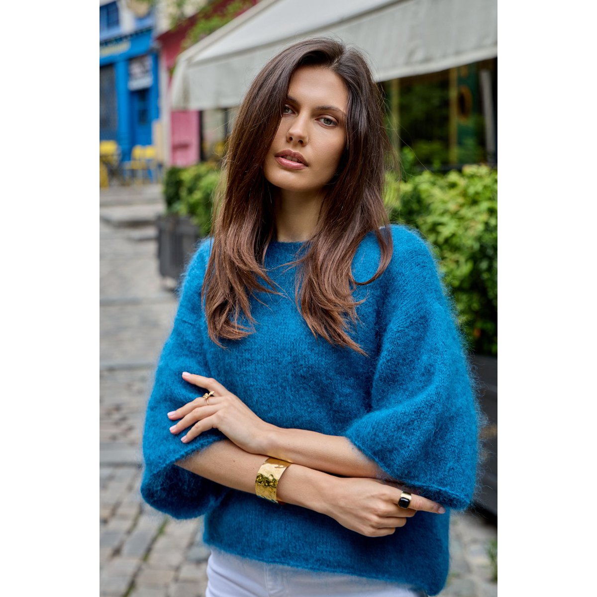 Pull col bateau manches 3/4 en 76% mohair et laine
