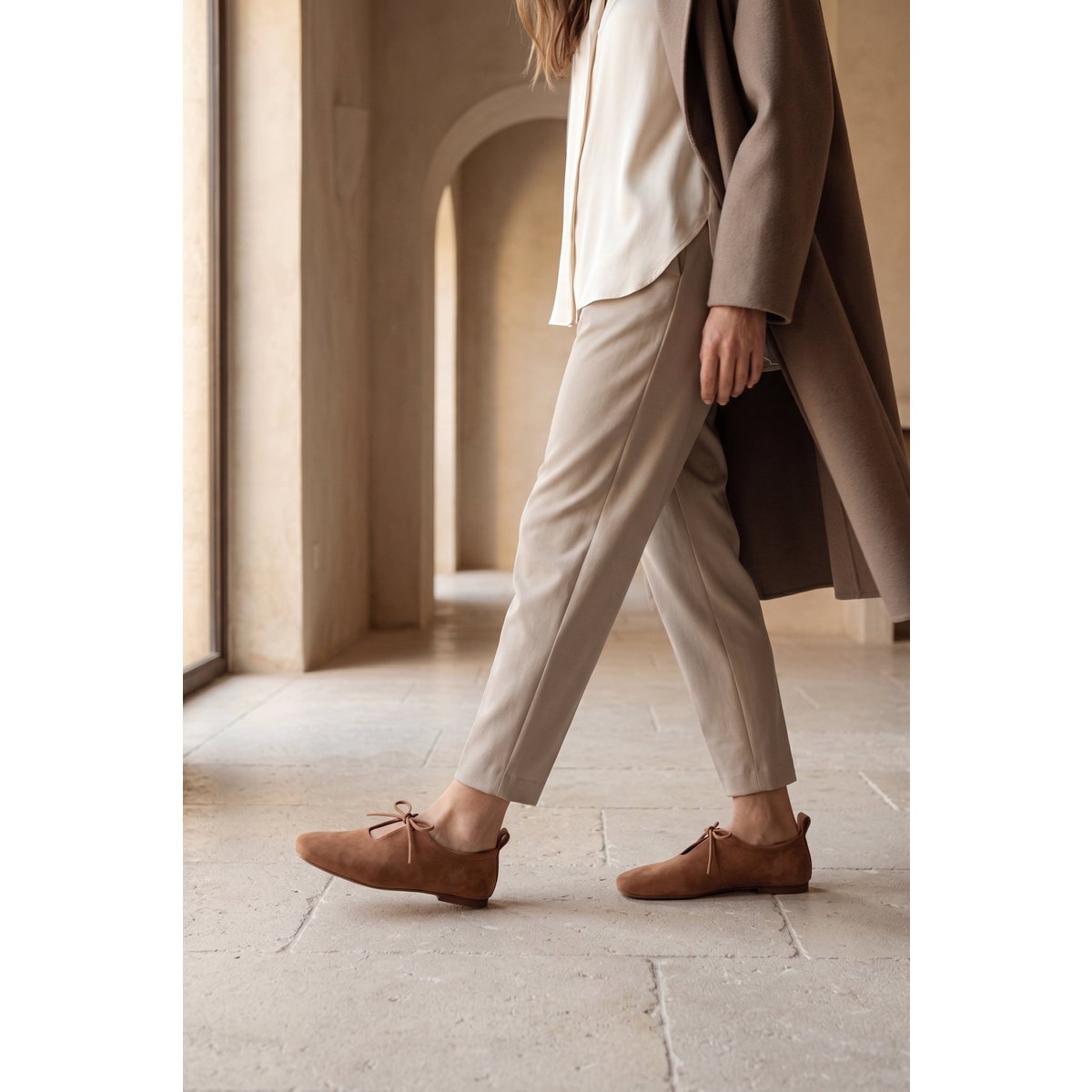 KATY COGNAC – Flache Schuhe aus weichem Leder mit Schnürung vorne