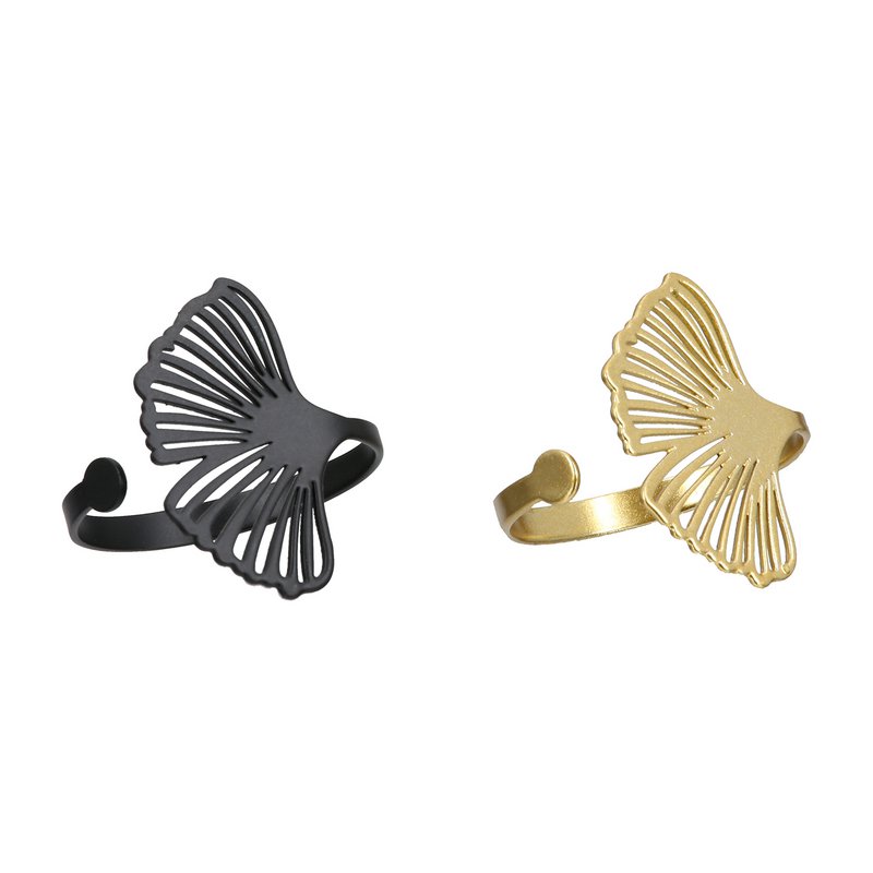4Tlg. Set Servettenring Ginkgo 2-Sort. Gold colors, black, ve 6