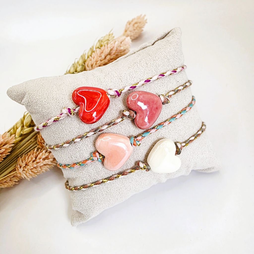 Vintage Pink Heart Braided Bracelet