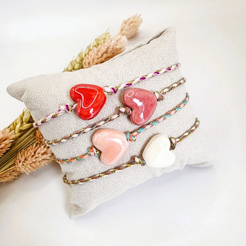 Vintage Pink Heart Braided Bracelet
