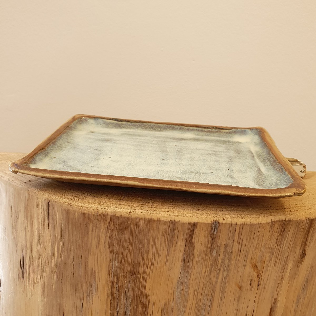 Tray approx. 28 (W) cm x 16.5 (L) cm x 1.5 cm (H)) crockery, handmade, stoneware, unique, creamy white, matt