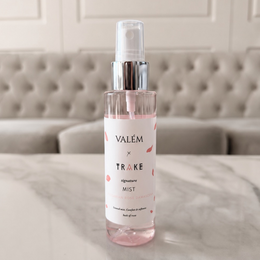 Pink rose body mist spray bottle, floral fragrance, 100ml, skincare beauty product.