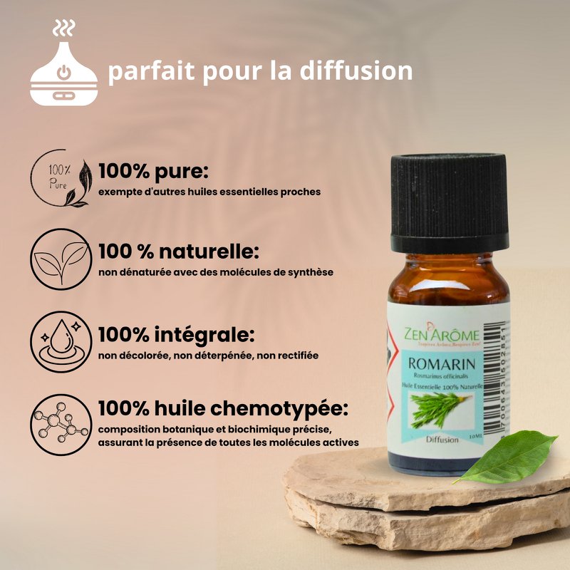 Etherische olie - Rozemarijn - 10 ml - Gebruik voor diffusie - Verpakt in Frankrijk