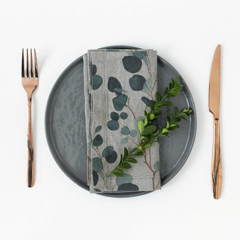 Eukalyptus auf Naturleinen Servietten 2er Set