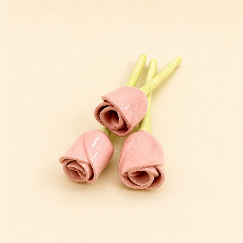 Rose en céramique – Tige de fleur décorative faite à la main
