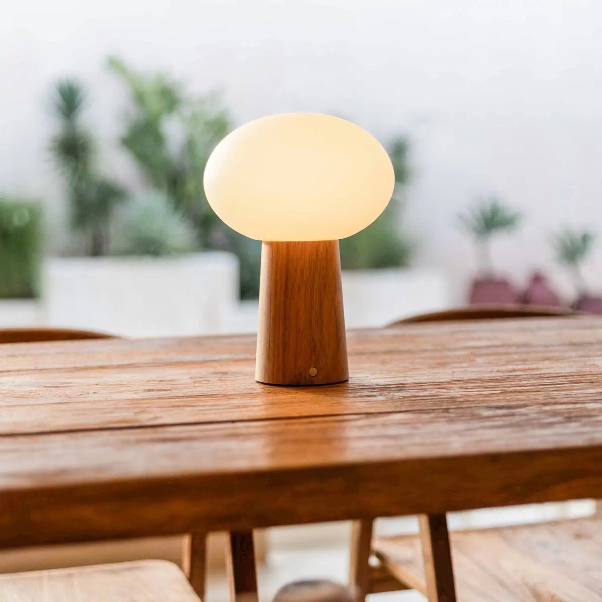Max Hellbraune kabellose Tischlampe aus Holz